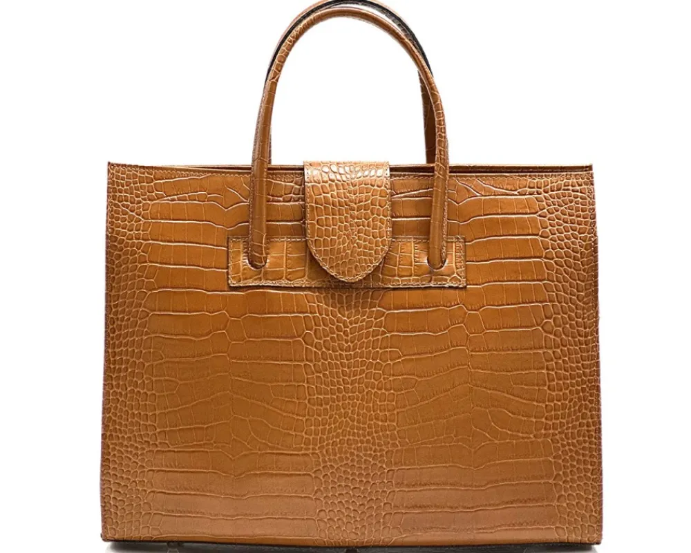 Crocetta Elegant Crocodile-Embossed Leather Briefcase*Florence Best