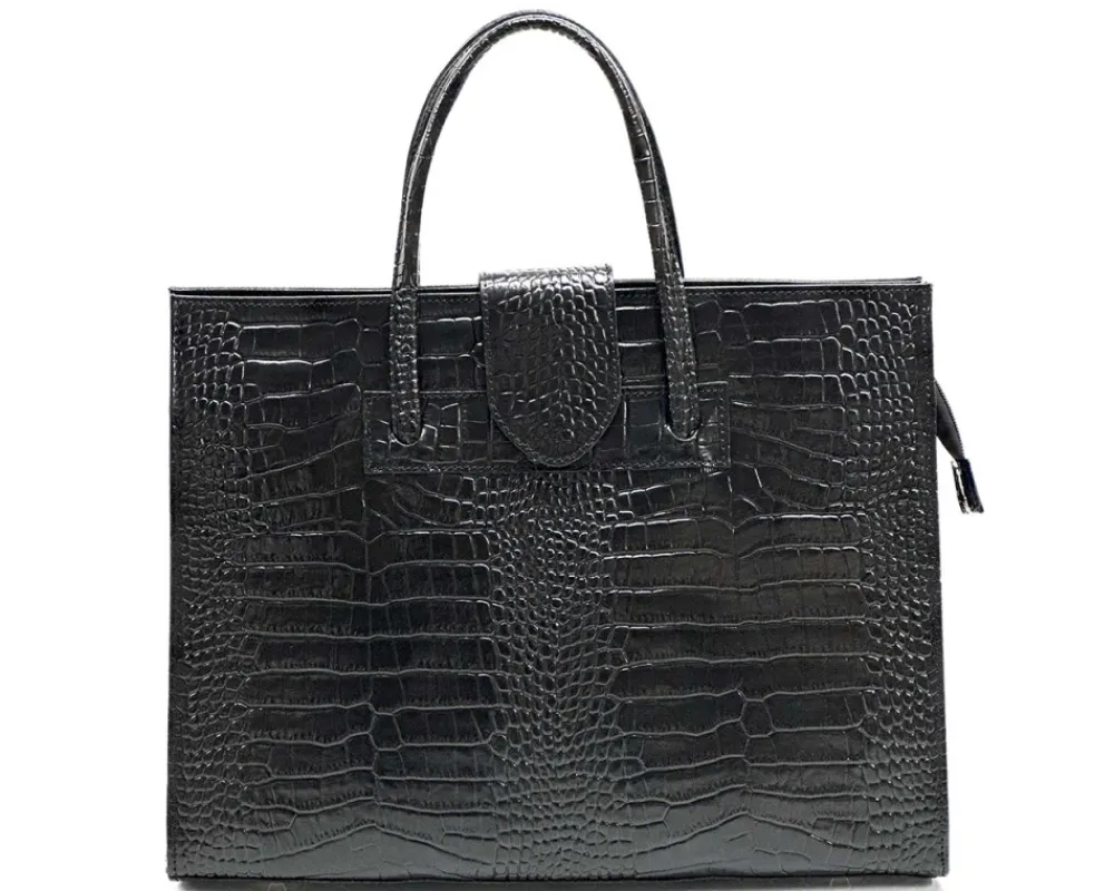 Crocetta Elegant Crocodile-Embossed Leather Briefcase*Florence Best