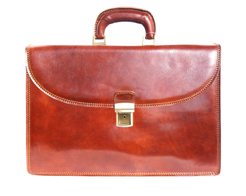 Genuine leather briefcase with three compartments*Florence Best