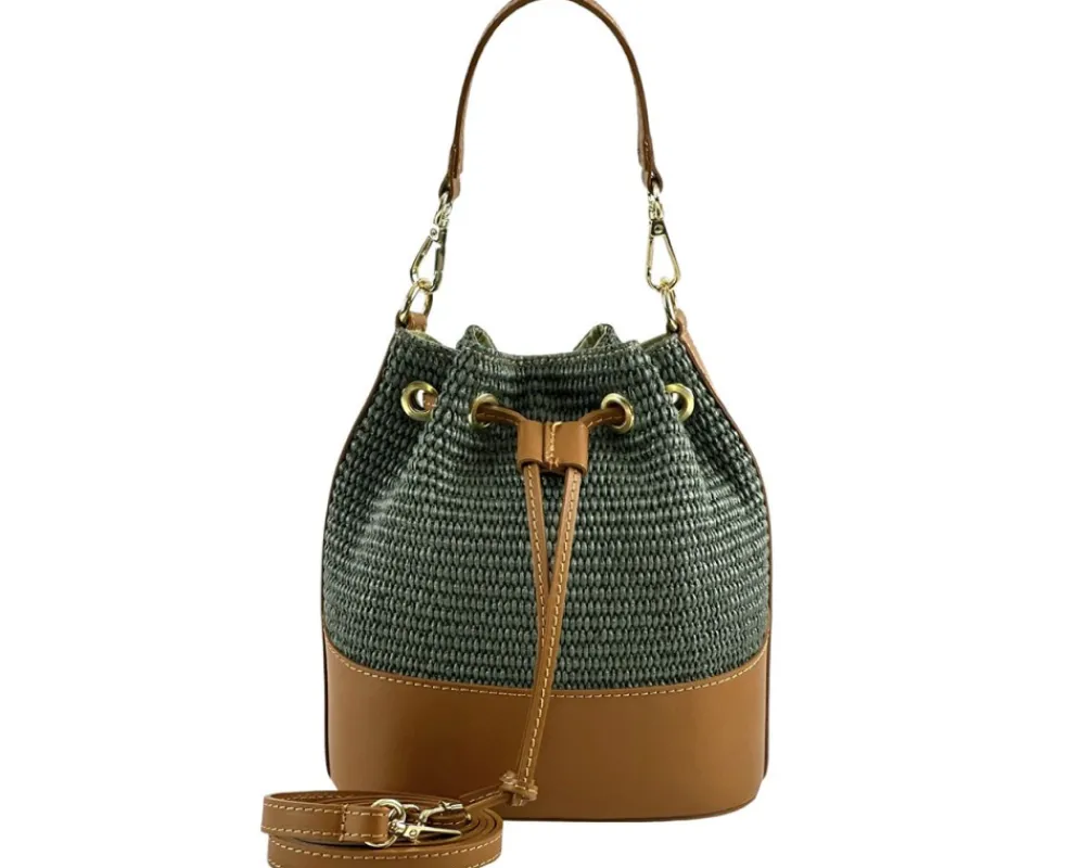 Ischia Bucket Bag in Rafia and Italian Leather*Florence Sale