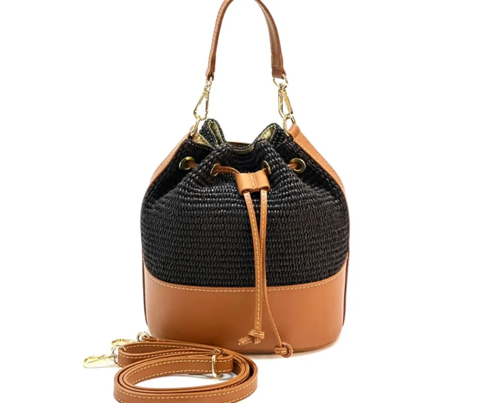 Ischia Bucket Bag in Rafia and Italian Leather*Florence Sale