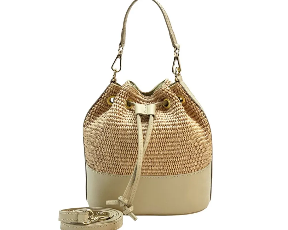 Ischia Bucket Bag in Rafia and Italian Leather*Florence Sale