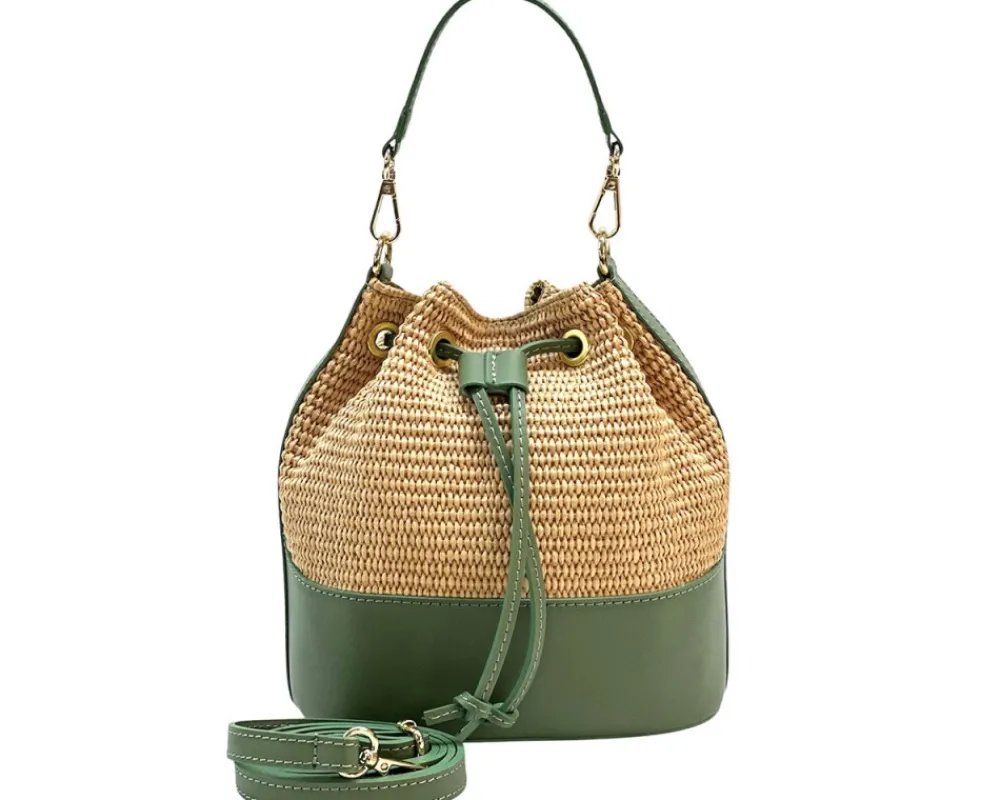 Ischia Bucket Bag in Rafia and Italian Leather*Florence Sale
