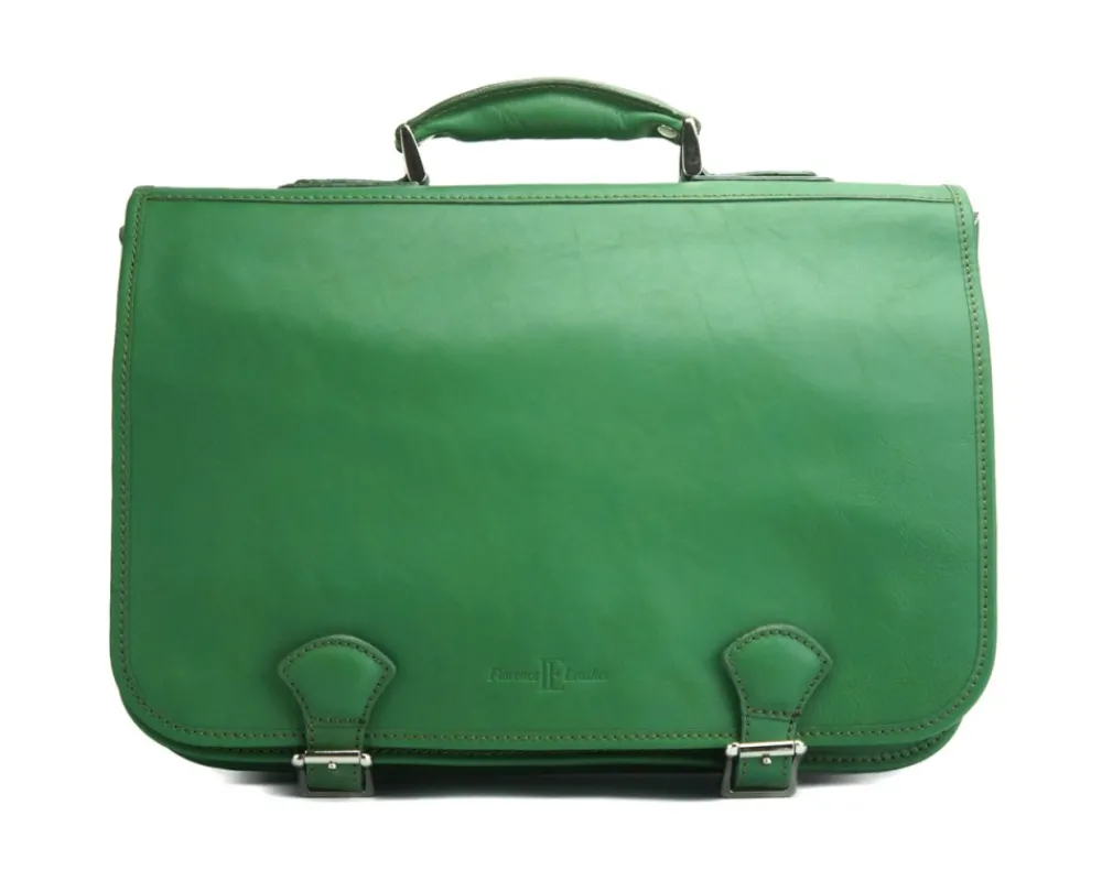 Leather briefcase in two compartments with double pockets on the front*Florence Clearance