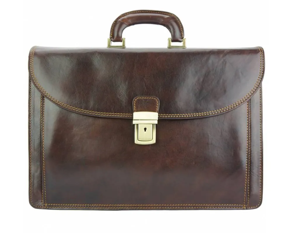 Leather Business Briefcase Beniamino with front pocket*Florence Outlet
